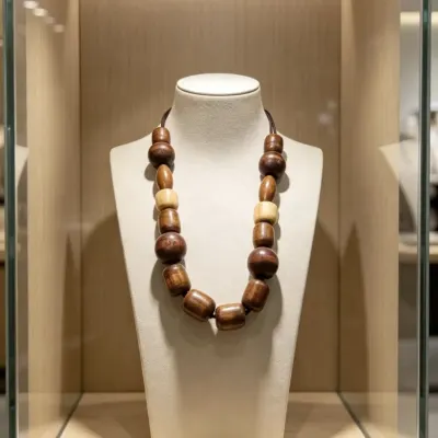 Colar atemporal em madeira com camurça - artesanato de Donna