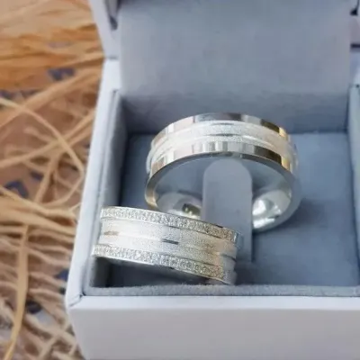 Par Alianças Prata 950 Namoro 8mm + Anel Compromisso - artesanato de TM JOIAS
