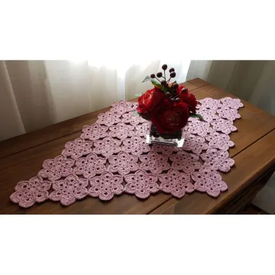 Centro de Mesa em Crochê Mini Flor Rosa Antigo - artesanato de Mari Crochê feito com carinho!