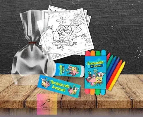 Kit Massinha + Giz + Bolha Bob Esponja Personalizado - artesanato de Artmanha Lembrancinhas