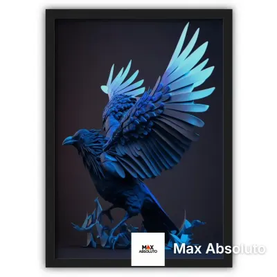 Quadro Ave Azul de Asas Abertas A3 com Vidro - artesanato de Max Absoluto