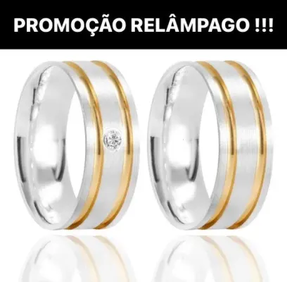 Alianças de Namoro Prata 950 8mm + Anel Solitário - artesanato de TM JOIAS