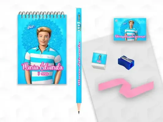 Bloquinho+ Borracha e Apontador Ken da Barbie Personalizada - artesanato de creativitybynina