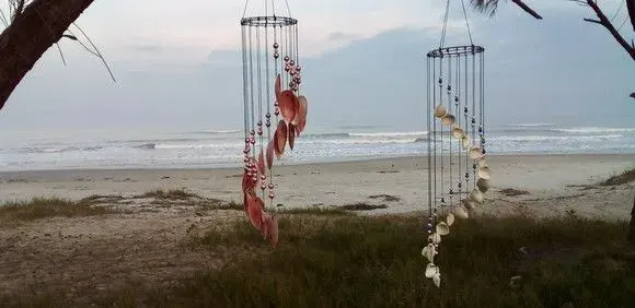 Sino dos Ventos Mobile Conchas Naturais Modelos Sereia Mar - artesanato de ilha arte mar