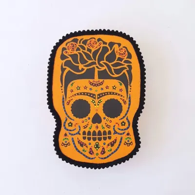 Quadro Box Caveira Mexicana Amarela - artesanato de Estudio Bananeira