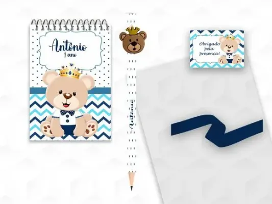 Bloquinho com Aplique Ursinho Principe Personalizado - artesanato de creativitybynina