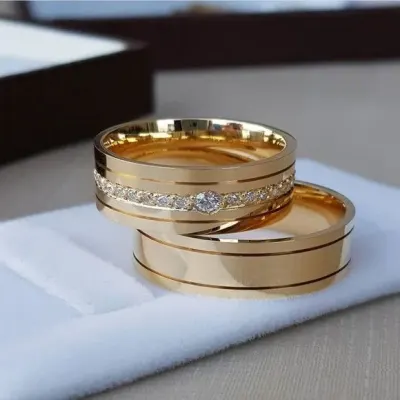 Alianças de Ouro 18k 8mm 8grs Casamento + Anel Solitário - artesanato de TM JOIAS