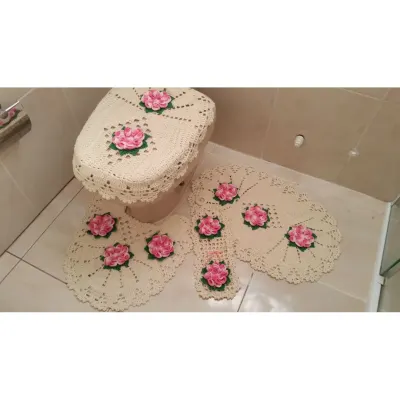 Jogo de Banheiro em Crochê Flor Camélia 4 Peças - artesanato de Mari Crochê feito com carinho!