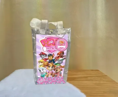 Sacola Transparente Patrulha Canina Rosa Personalizado - artesanato de Artmanha Lembrancinhas