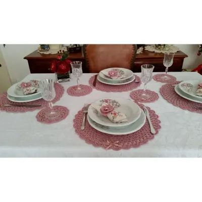 Kit Sousplat em Crochê com 12 Peças Rosa Antigo - artesanato de Mari Crochê feito com carinho!
