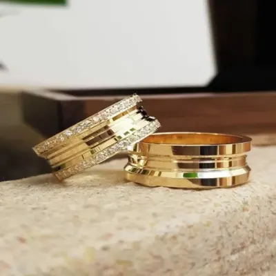 Alianças Italiana de Ouro 18k 8mm 16grs Casamento + Anel - artesanato de TM JOIAS
