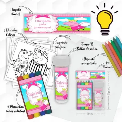 Kit Massinha + Giz + Bolha Pig Personalizado - artesanato de Mi Papelaria Criativa