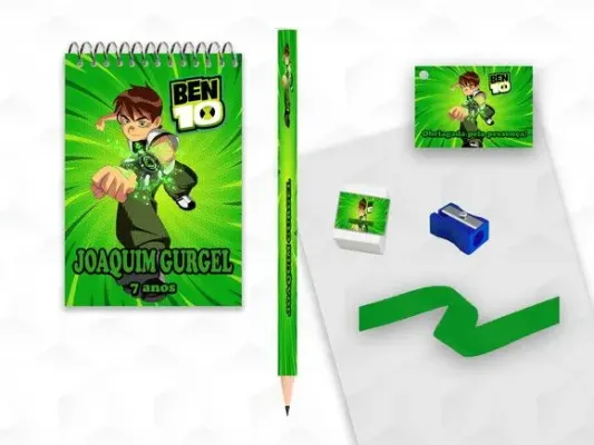 Bloquinho+ Borracha e Apontador Ben10 Personalizada - artesanato de creativitybynina