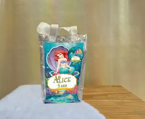 Sacola Transparente Pequena Sereia Personalizado - artesanato de Artmanha Lembrancinhas