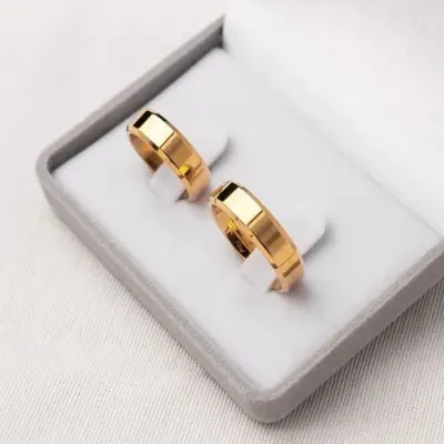 Par Alianças Noivado Vanuatu 6mm Banhada + Anel Solitário - artesanato de TM JOIAS