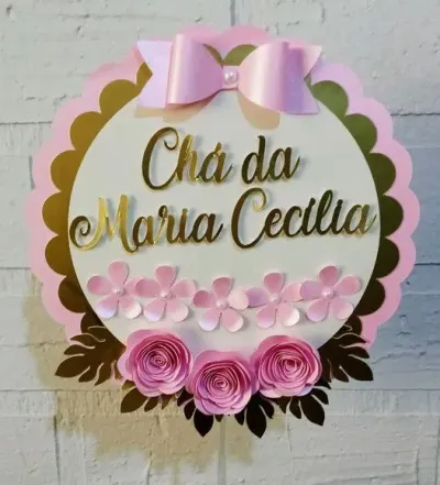 Topper bolo Chá de bebê rosa - artesanato de PAPCRIE