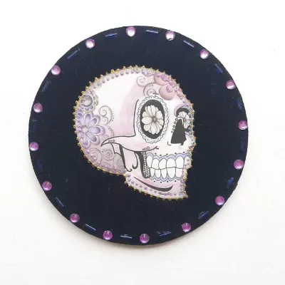 Quadrinho Veludo Caveira Mexicana 1 - artesanato de Estudio Bananeira
