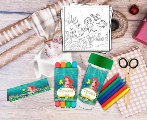 Kit Massinha + Giz + Bolha Pequena Sereia Personalizado - artesanato de Artmanha Lembrancinhas