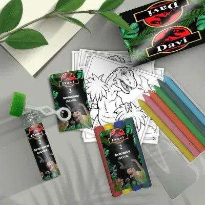 Kit Massinha + Giz + Bolha - Jurassic Personalizado - artesanato de Mi Papelaria Criativa