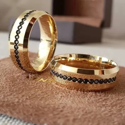Alianças de Ouro 18k 8mm 8grs Casamento + Anel Solitário - artesanato de TM JOIAS