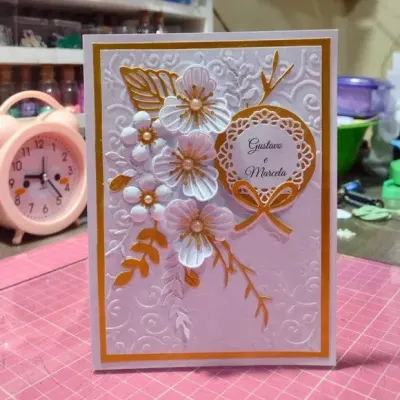 Convite de Casamento - Brilho Dourado - artesanato de Ateliê de Criação Usina Caseira