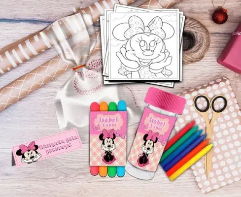 Kit Massinha + Giz + Bolha Minnie Rosa Personalizado - artesanato de Artmanha Lembrancinhas