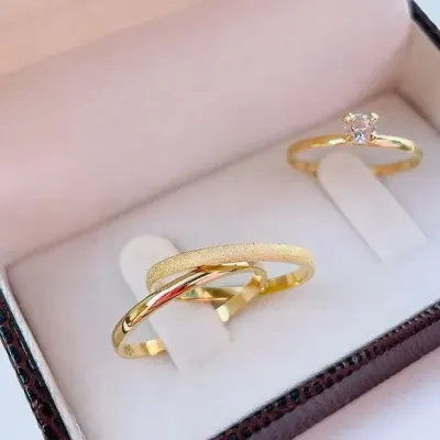 Alianças de Ouro 18k 2mm 2grs Casamento + Anel Solitário - artesanato de TM JOIAS