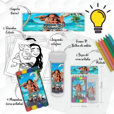 Kit Massinha + Giz + Bolha Moana Personalizado - artesanato de Mi Papelaria Criativa