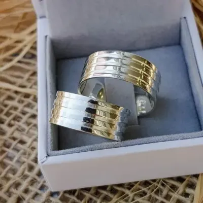 Par Alianças Prata 950 Namoro 8mm + Anel Compromisso - artesanato de TM JOIAS