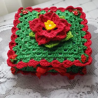 Porta Guardanapos em Crochê - Estrela do Natal - artesanato de Mari Crochê feito com carinho!