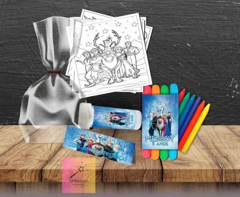 Kit Massinha + Giz + Bolha Frozen Personalizado - artesanato de Artmanha Lembrancinhas
