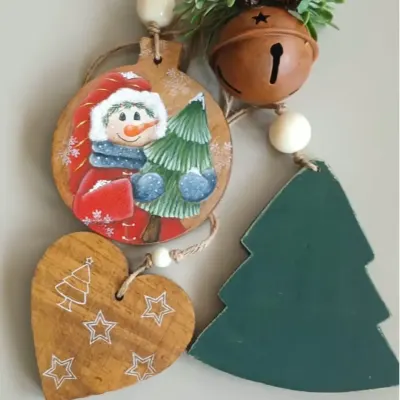 Pendente de Natal Boneco de Neve - artesanato de Flor Seca Casa e Ambiente