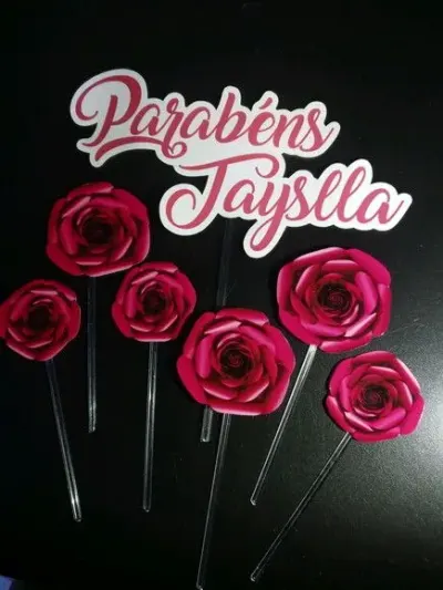 Topper Bolo Flores - artesanato de PAPCRIE