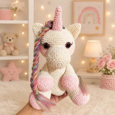Unicórnio Amigurumi em Crochê com Crina Colorida – Feito à Mão