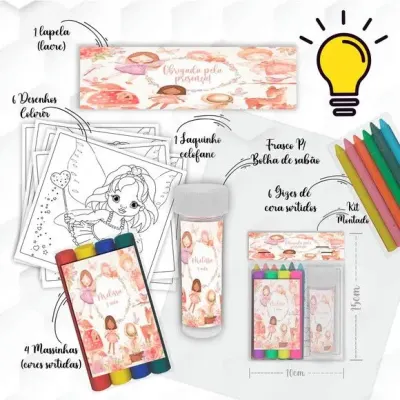 Kit Massinha + Giz + Bolha Fadas Personalizado - artesanato de Mi Papelaria Criativa