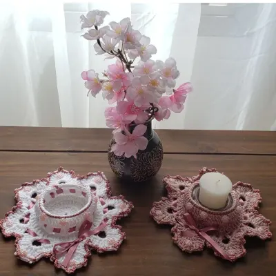 Conjunto de Porta Velas em Crochê Camafeu - artesanato de Mari Crochê feito com carinho!