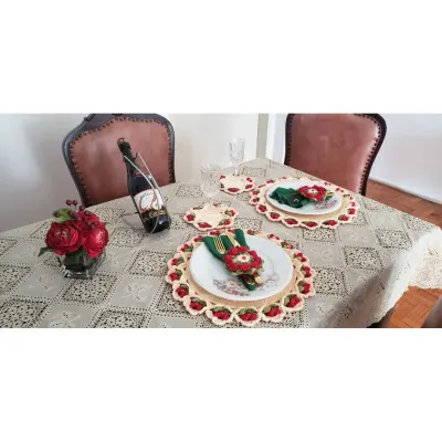 Kit Sousplat em Crochê Motivo Framboesa (02 Pessoas) - artesanato de Mari Crochê feito com carinho!
