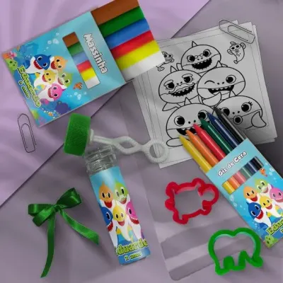 Kit Massinha Infantil Baby Shark Personalizado - artesanato de Mi Papelaria Criativa