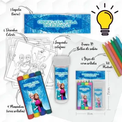 Kit Massinha + Giz + Bolha Frozen Personalizado - artesanato de Mi Papelaria Criativa