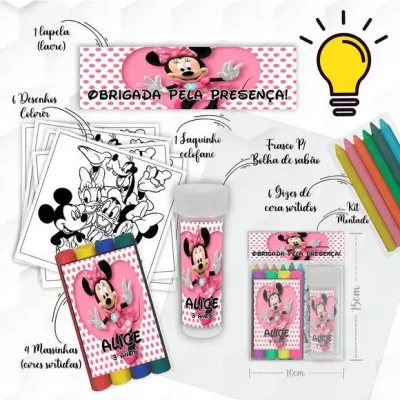 Kit Massinha + Giz + Bolha Minnie Personalizado - artesanato de Mi Papelaria Criativa