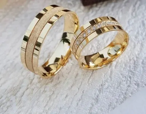 Par Alianças de Noivado Moeda Antiga 6mm + Anel Solitário - artesanato de TM JOIAS