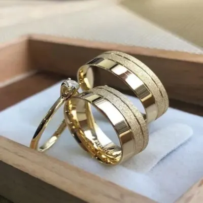 Alianças de Ouro 18k 8mm 8grs Casamento + Anel Solitário - artesanato de TM JOIAS