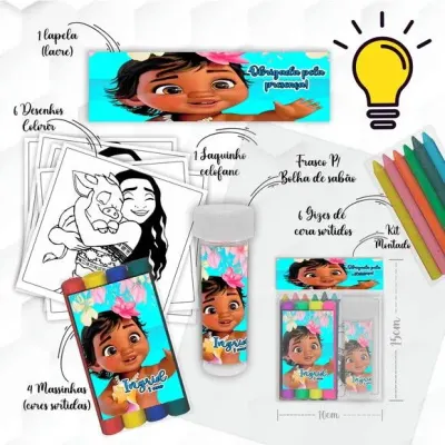 Kit Massinha + Giz + Bolha Moana Baby Personalizado - artesanato de Mi Papelaria Criativa