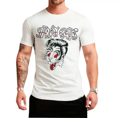 Camiseta Stray Cats, banda classico anos 80, estampa exclusiva, tamanhos unisex - artesanato de Lado B Rock Camisetas