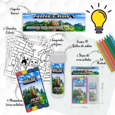 Kit Massinha + Giz + Bolha Minecraft Personalizado - artesanato de Mi Papelaria Criativa