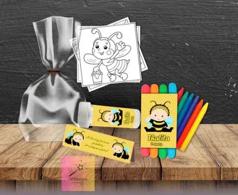 Kit Massinha + Giz + Bolha Abelinha Personalizado - artesanato de Artmanha Lembrancinhas
