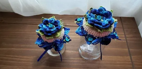 Capa para Tampa Pote 500g em Crochê Pacífico Azul (unid.) - artesanato de Mari Crochê feito com carinho!