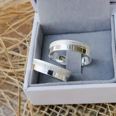 Par Alianças Prata 950 Namoro 6mm + Anel Compromisso - artesanato de TM JOIAS