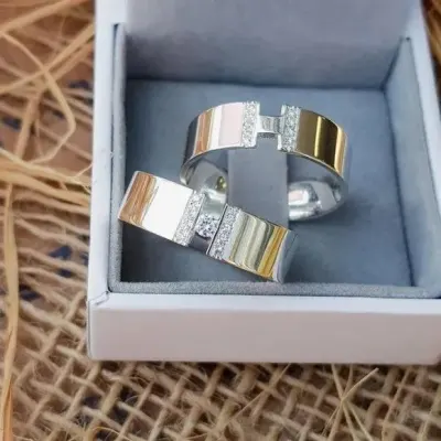 Par Alianças Prata 950 Namoro 6mm + Anel Compromisso - artesanato de TM JOIAS