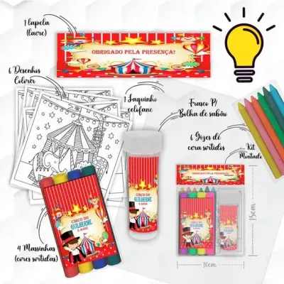 Kit Massinha + Giz + Bolha Circo Vermelho Personalizado - artesanato de Mi Papelaria Criativa